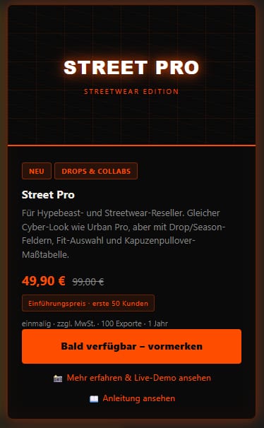 Street Pro — Streetwear- & Hypebeast-Template im Dark-Cyber-Look mit Neon-Akzenten.